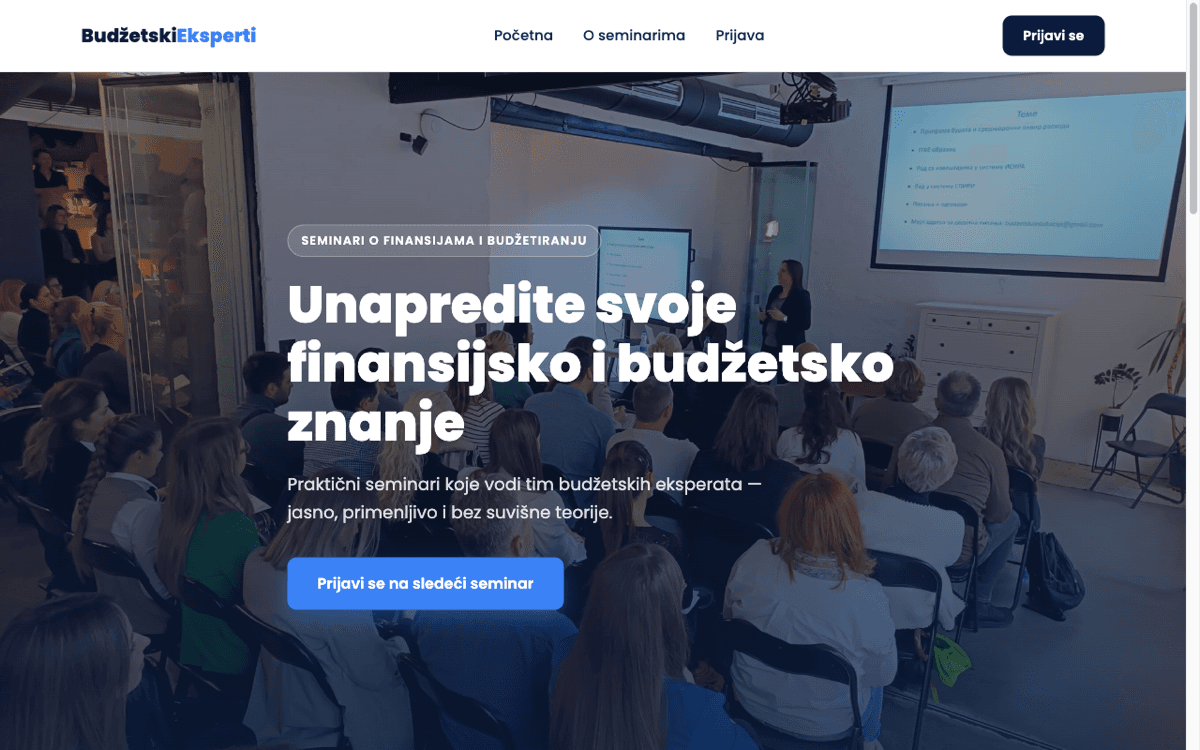 Sajt sa formom za prijavu na seminar