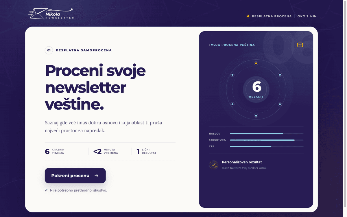 Kviz i prodajna stranica za mentorski program